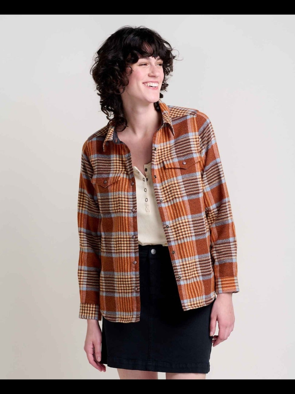 NWT Toad&Co Plaid Button-Up Shirt Jacket in Rust & Blue Flannel - Picture 2 of 4